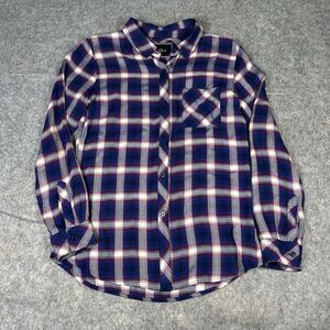 Rails Top Womens Small Button Down Plaid Red Blue Shirt Rayon Flannel Casual
